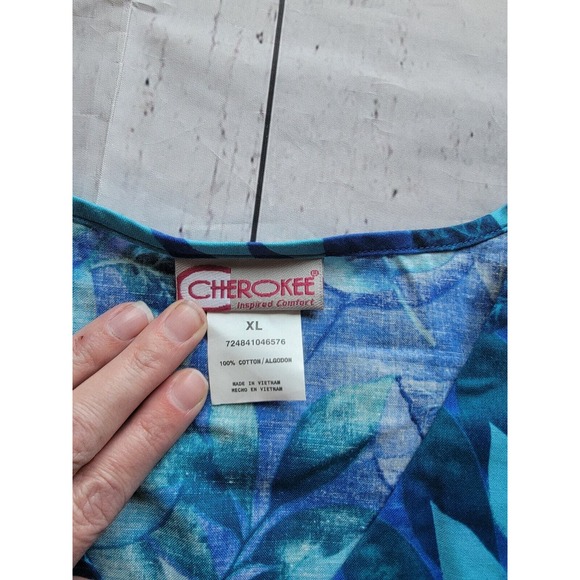 Vintage Cherokee Tropica Bluel Floral Button Up Scrub Top Nurse Top New Size XL - Picture 5 of 10